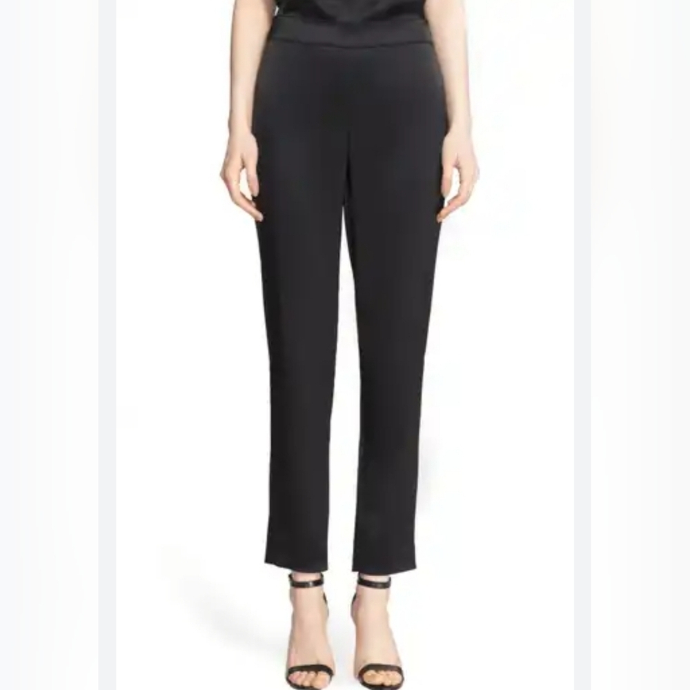 ST JOHN Ponte Knit Ankle Pull On Trousers Pants Black Sz 4 Designer Quiet Luxury